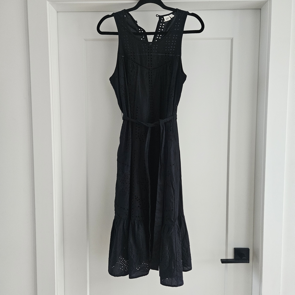 GAP Black Sleeveless Eyelet Midi Dress 100% Cotton - Small Petite